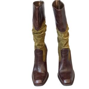 Antonio Melani green suede and chestnut Leather Women's Boots size 6 M EUC!